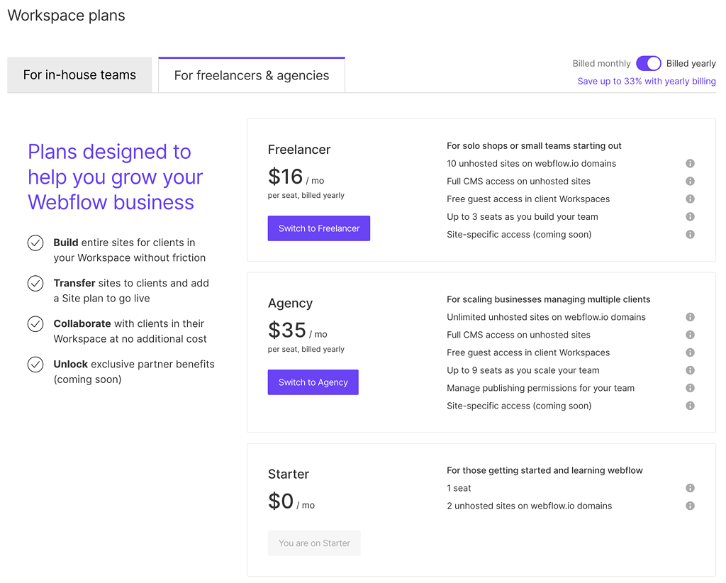 workspace plans for freelancer and agencies