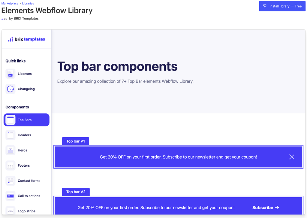 webflow brix component library