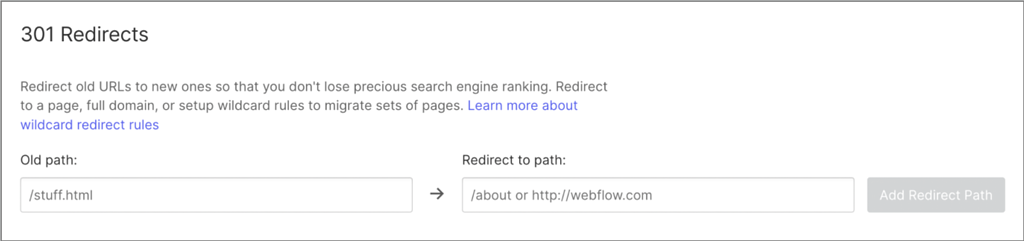 webflow add 301 redirect